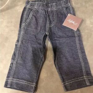 NWT Tea Collection Denim-Like Cotton Knit Carpenter Pants Boy's Size 3-6 Month